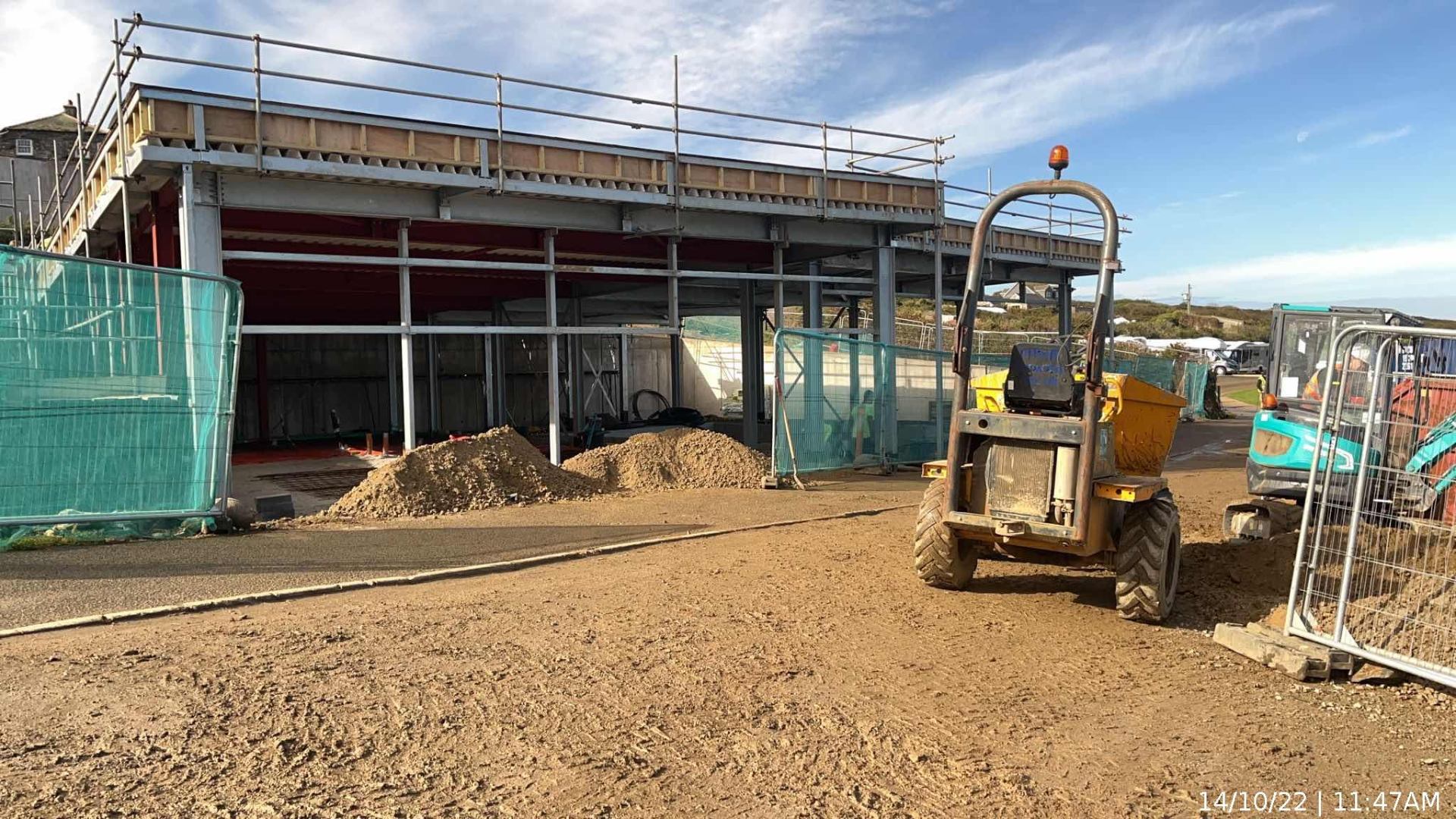 Steel-framed structure above the completed concrete substructure at AYR Holiday Park
